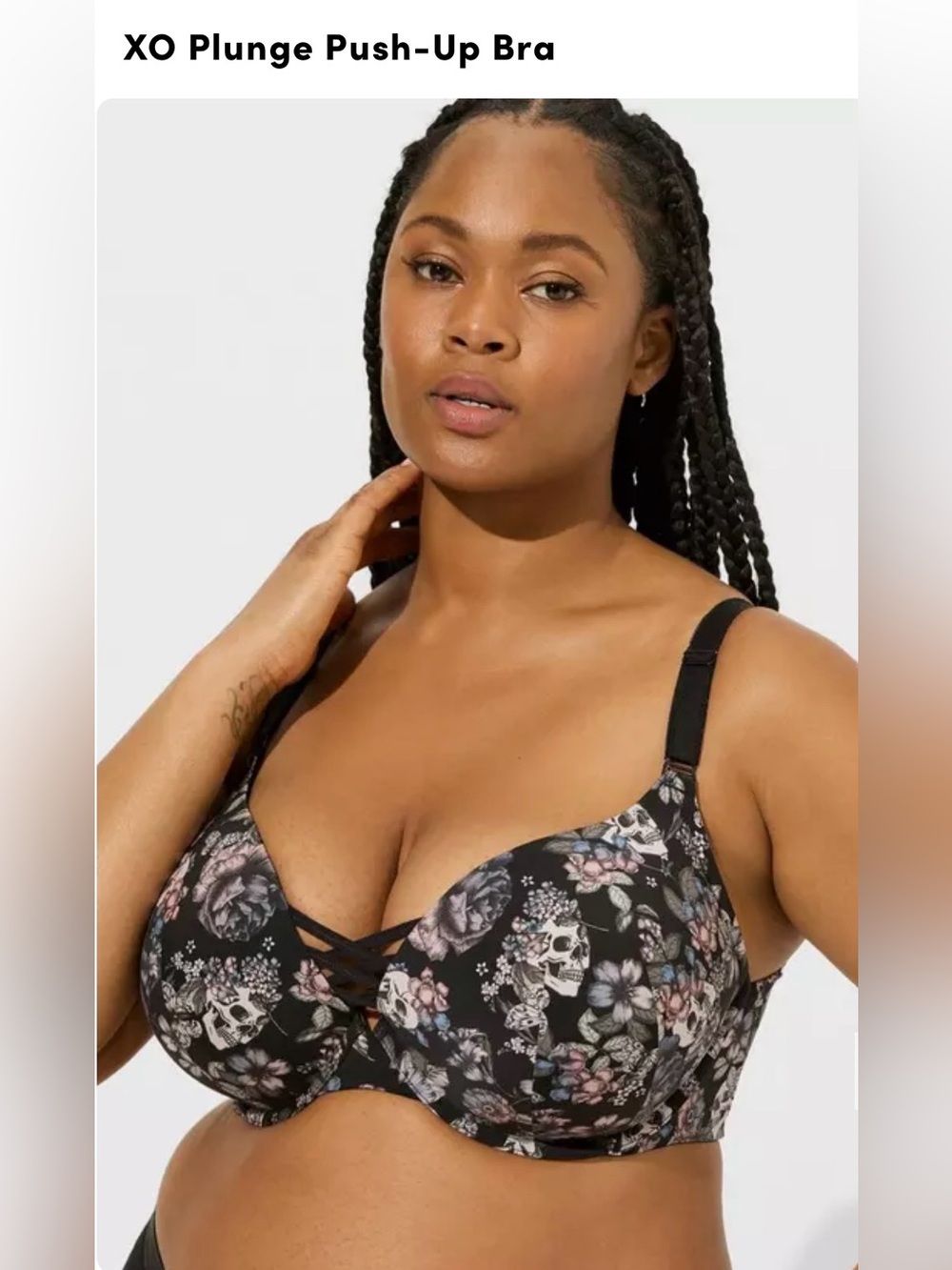 torrid Black Floral Skull Plunge Push-Up Bra